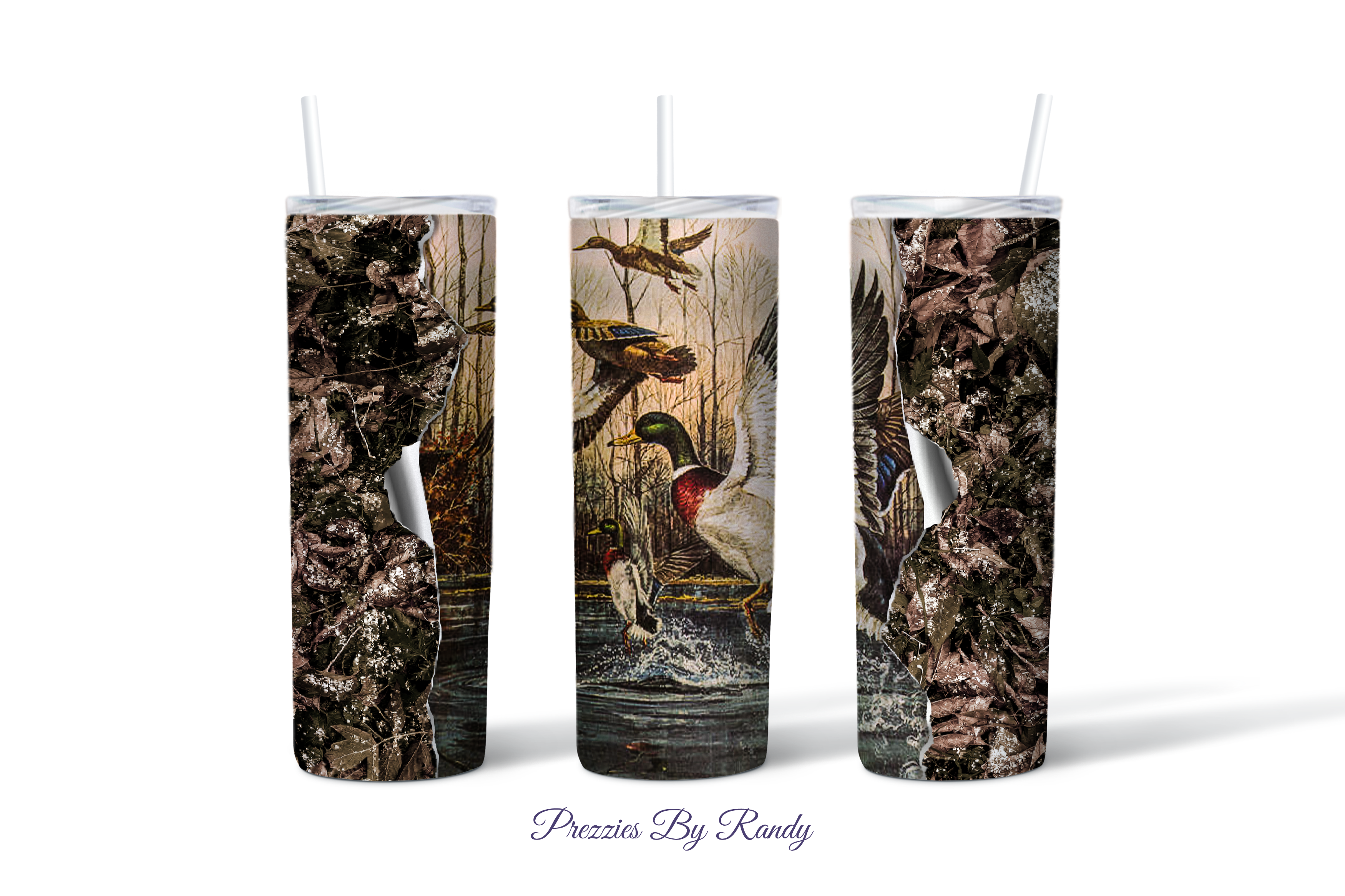 Camo Tumbler with Handle Lid and Straw, Hunting Gifts for Men