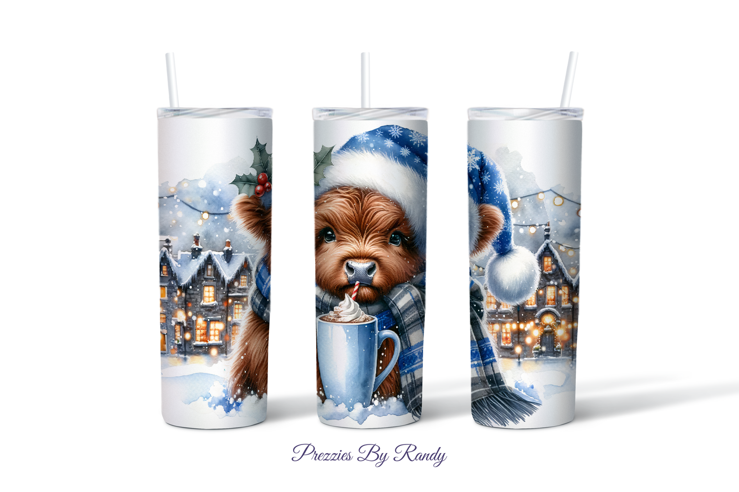 Christmas Blue Highland Cow Tumbler