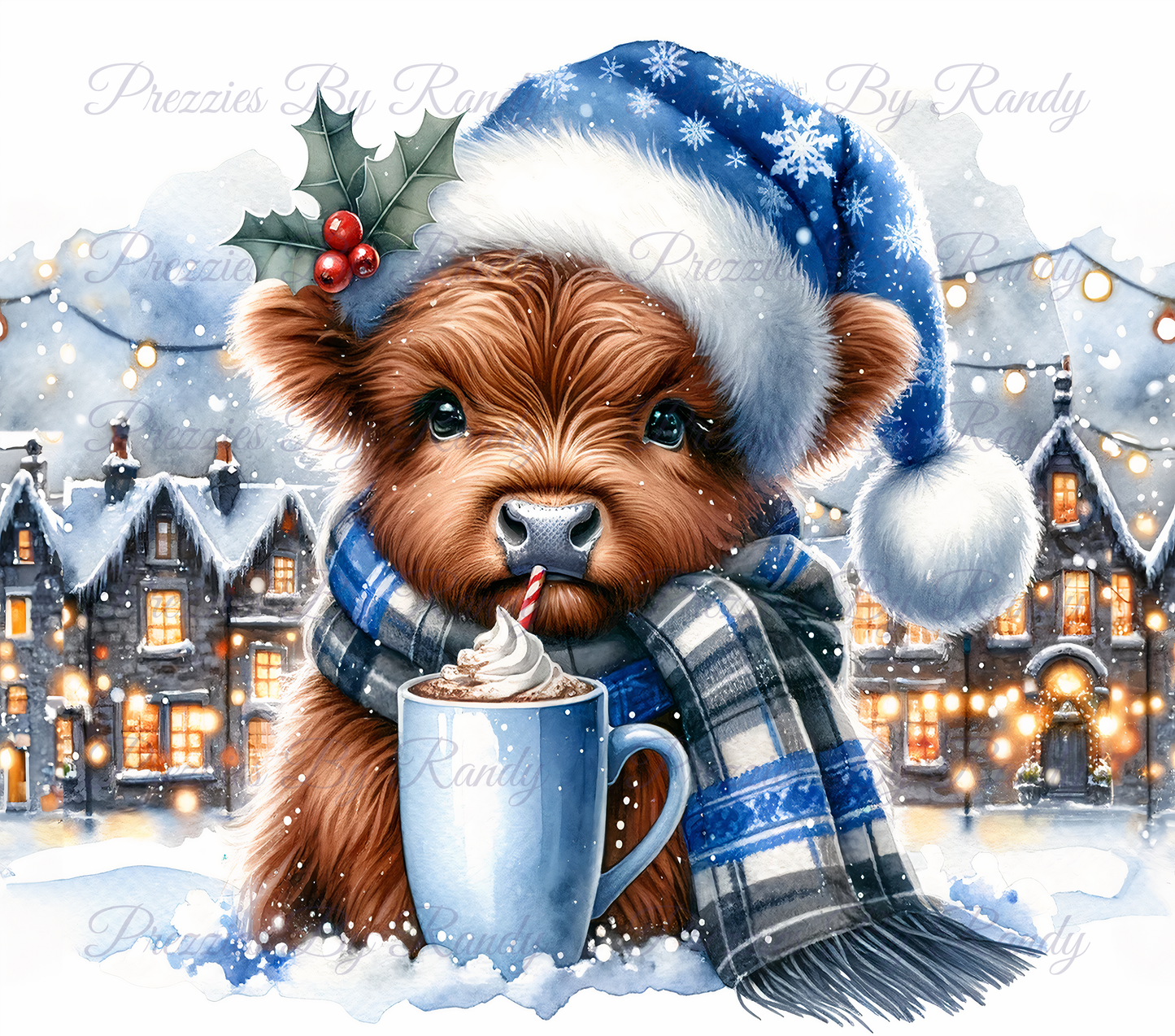 Christmas Blue Highland Cow Tumbler