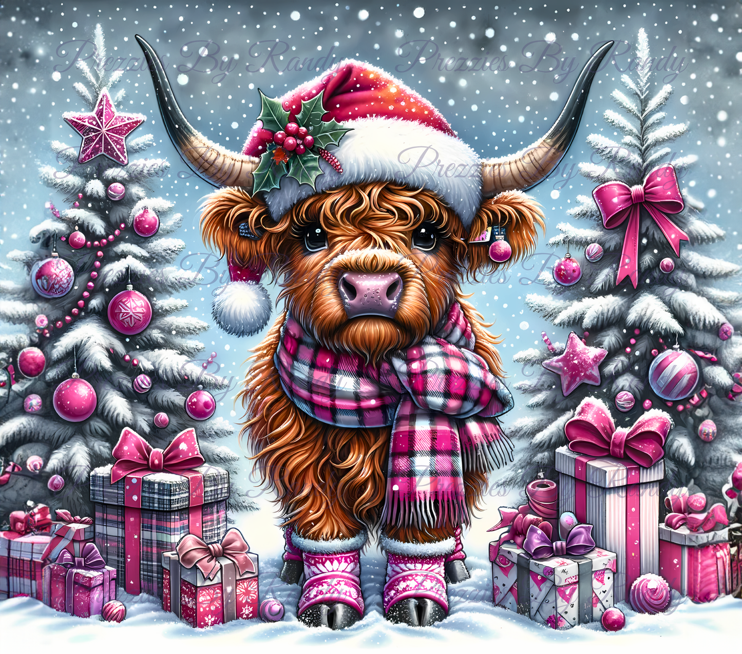 Pink Christmas Highland Cow Tumbler