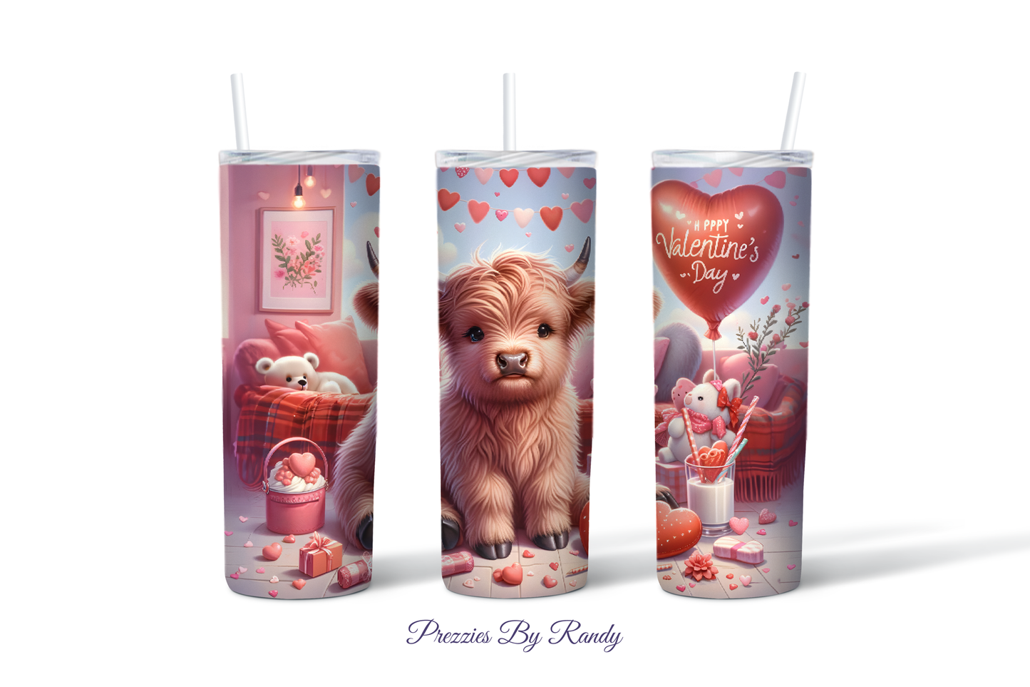 Happy Valentines Pink Baby Highland Cow Tumbler