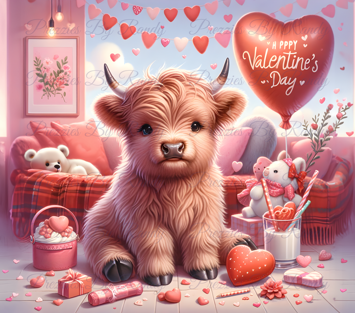 Happy Valentines Pink Baby Highland Cow Tumbler