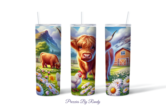 Highland Cow And Chicken Farm Tumbler