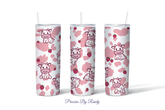 Pink Baby Cow And Strawberries Tumbler