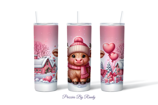 Pink Baby Highland Cow Valentine Tumbler