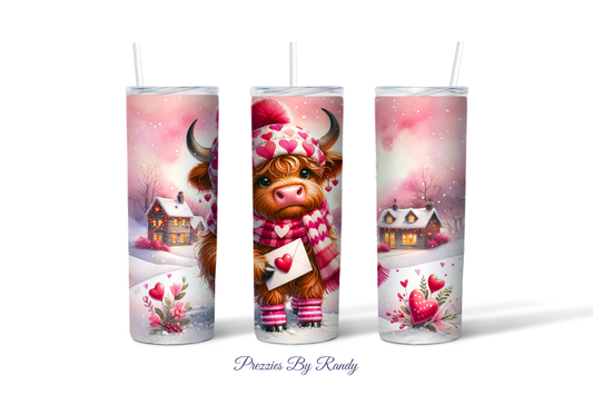 Happy Valentines Pink Highland Cow Tumbler