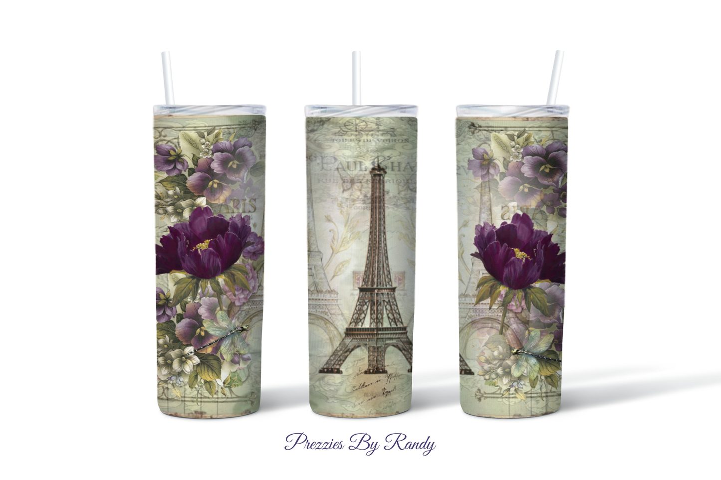 Eiffel Tower & Purple Flowers Tumbler