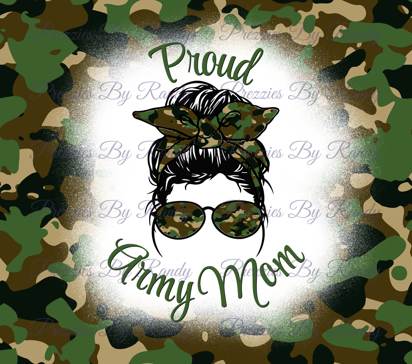 Messy Bun Proud Army Mom Camo Tumbler