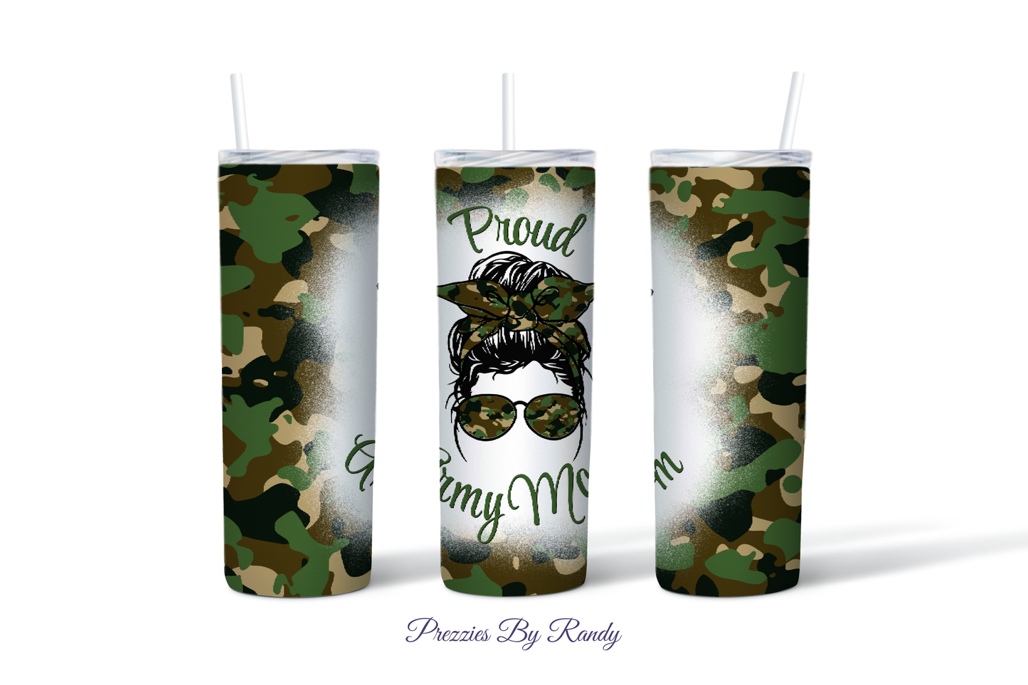 Messy Bun Proud Army Mom Camo Tumbler