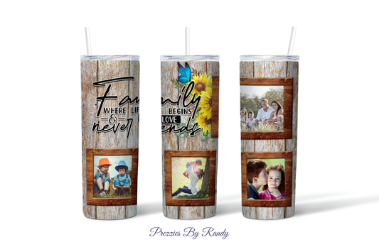 Family Wood Grain Photo Frame Tumbler