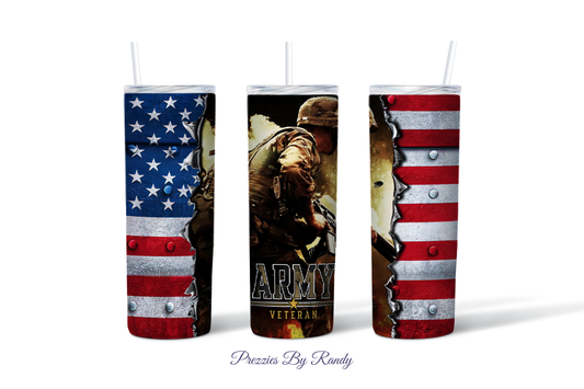 American Army Veteran USA Flag Tumbler