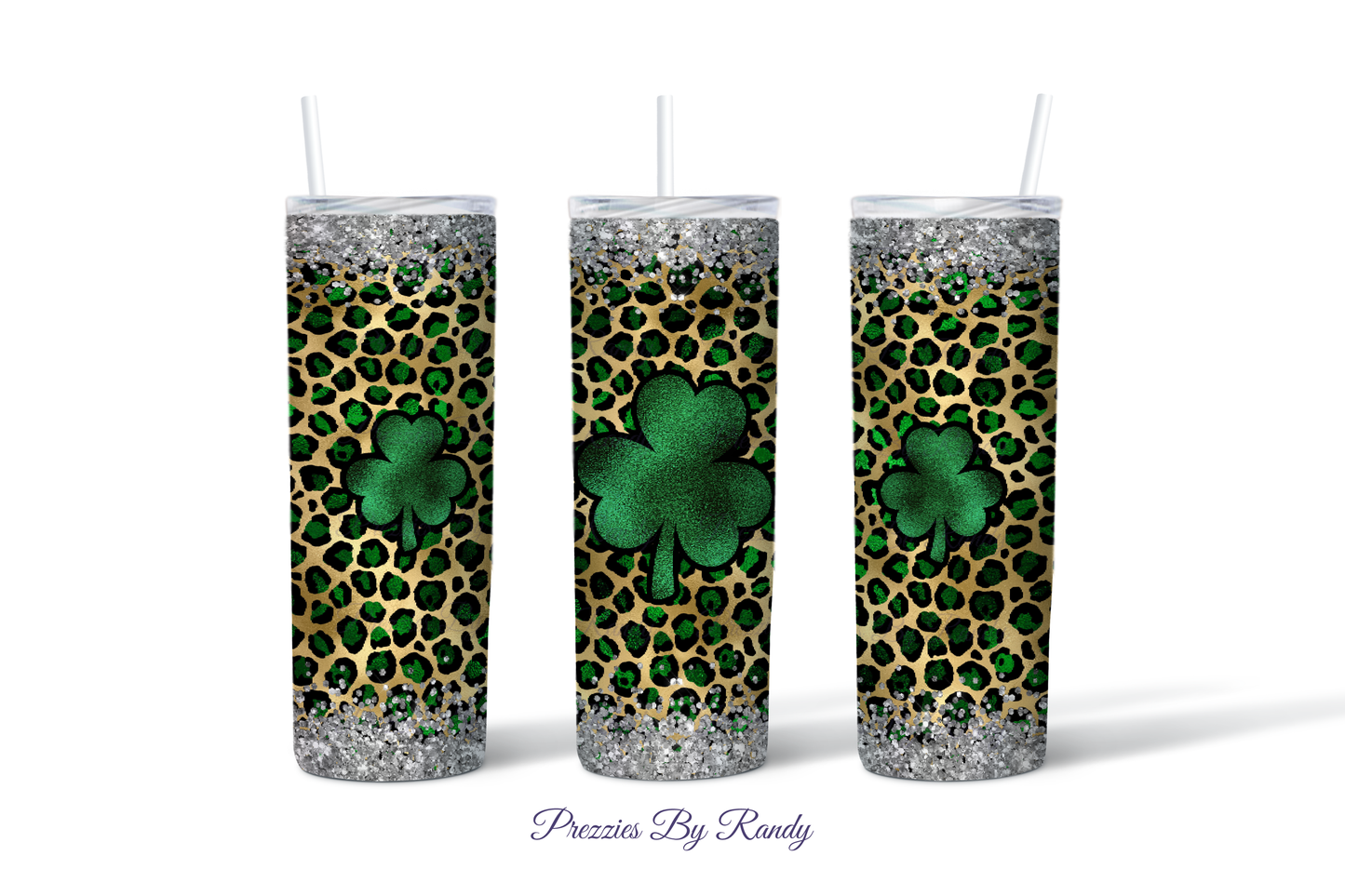 Clover Leopard Glitter Tumbler Mockup