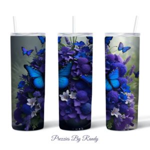 3D Blue Purple Flowers Butterflies Tumbler-Mockup