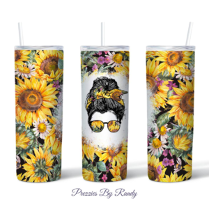 Messy Bun Sunflowers Tumbler Mockup