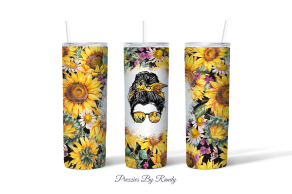 Messy Bun Sunflowers Tumbler Mockup